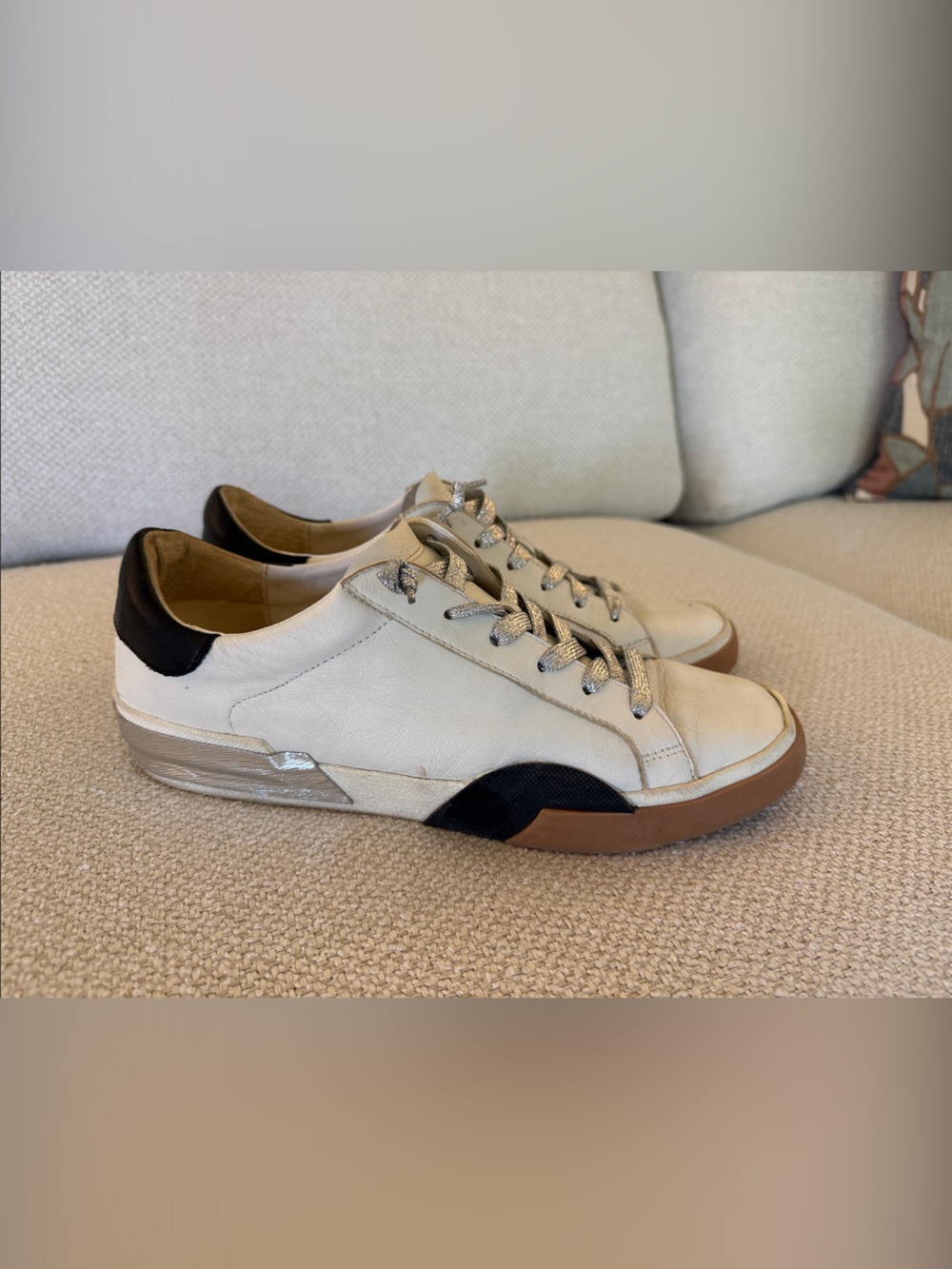 Dolce Vita Creamy White and Black Leather Sneakers